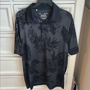 Under Armour Black Polo Shirt with Tropical Print